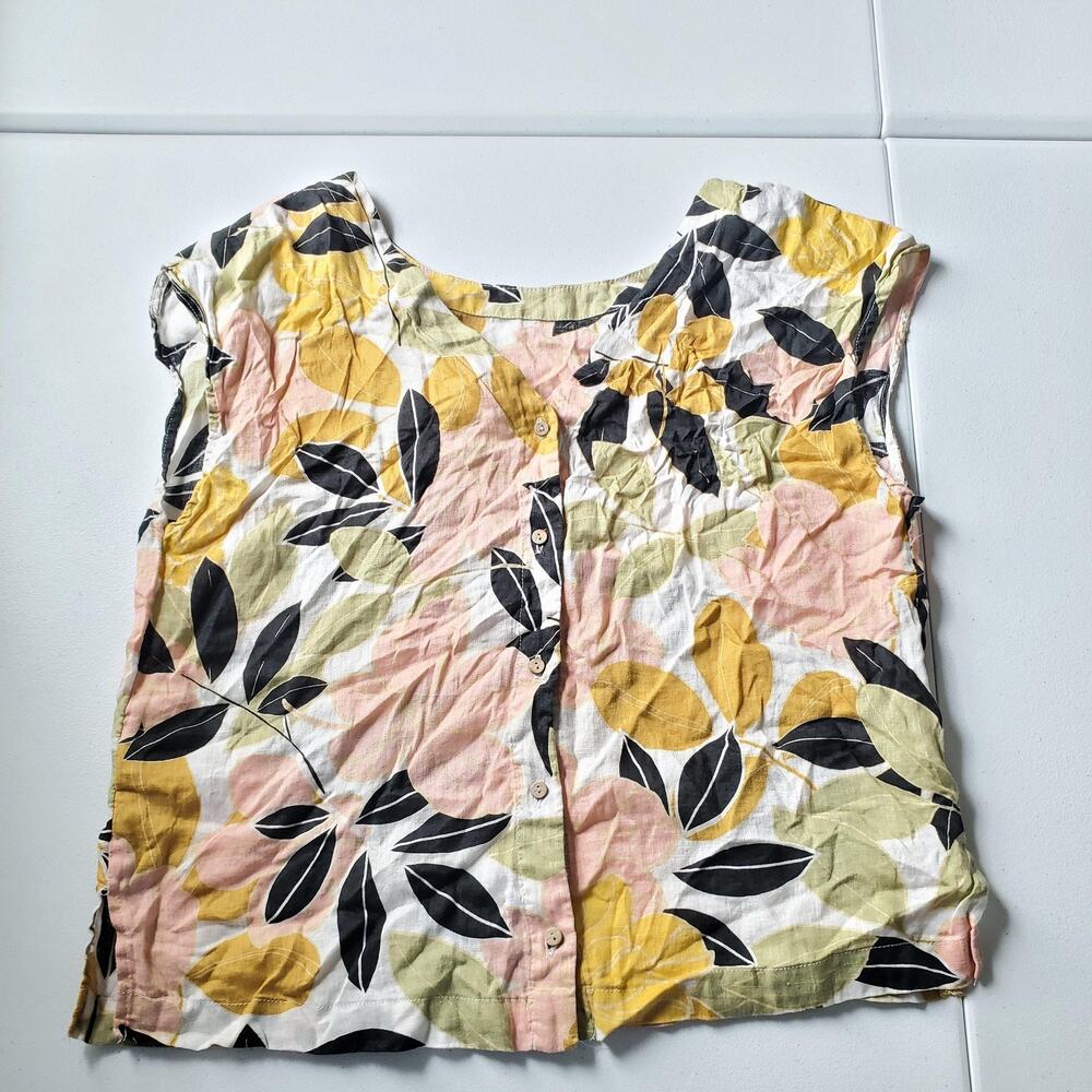 Rachel Zoe Blouse Womens L Multicolor Scoop Neck Cap Sleeve Linen Floral Top - Picture 2 of 6